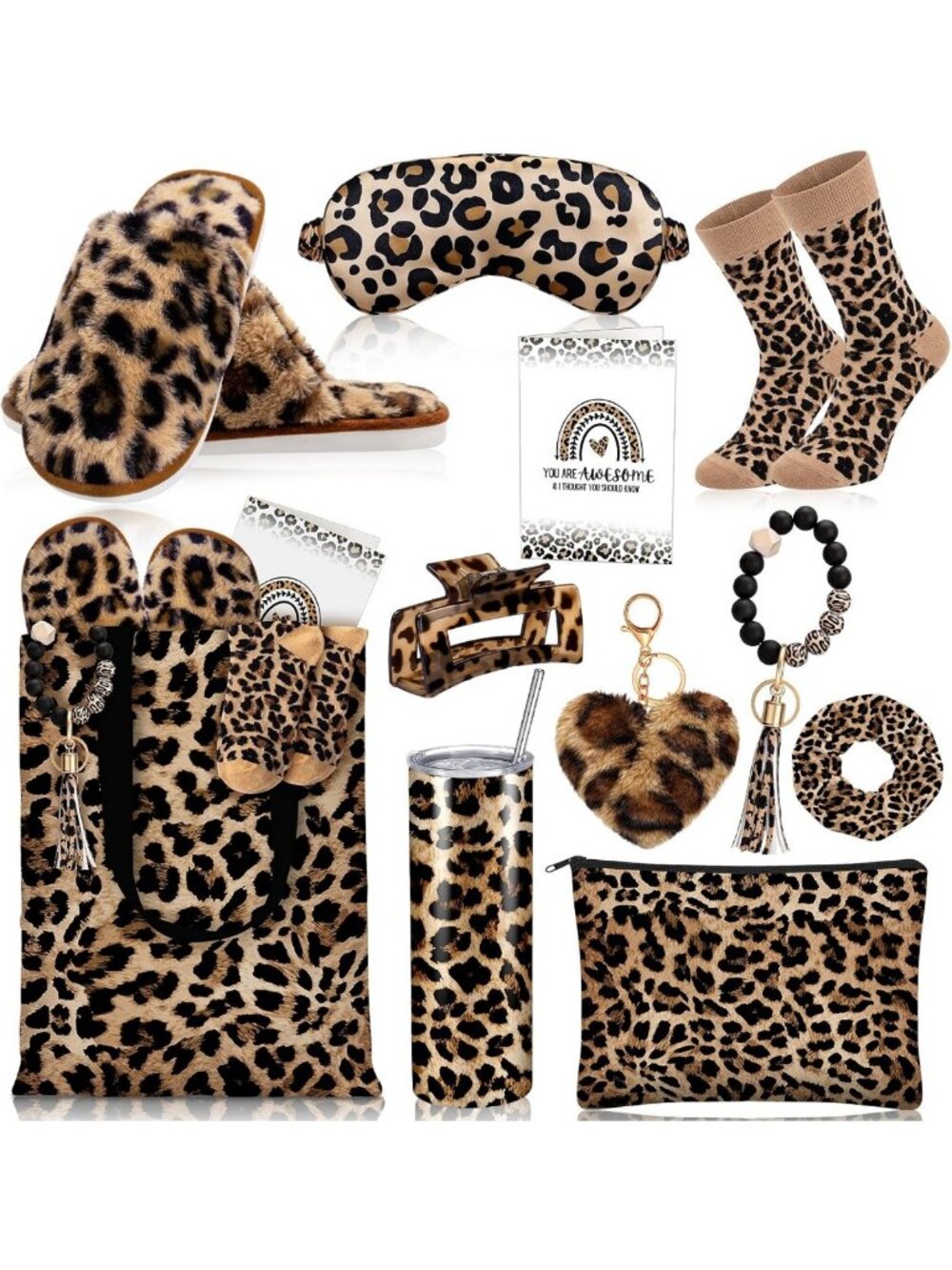 Leopard Print Gift Set for Women | 11 Pcs Cheetah Print Accessories & Tote Bag